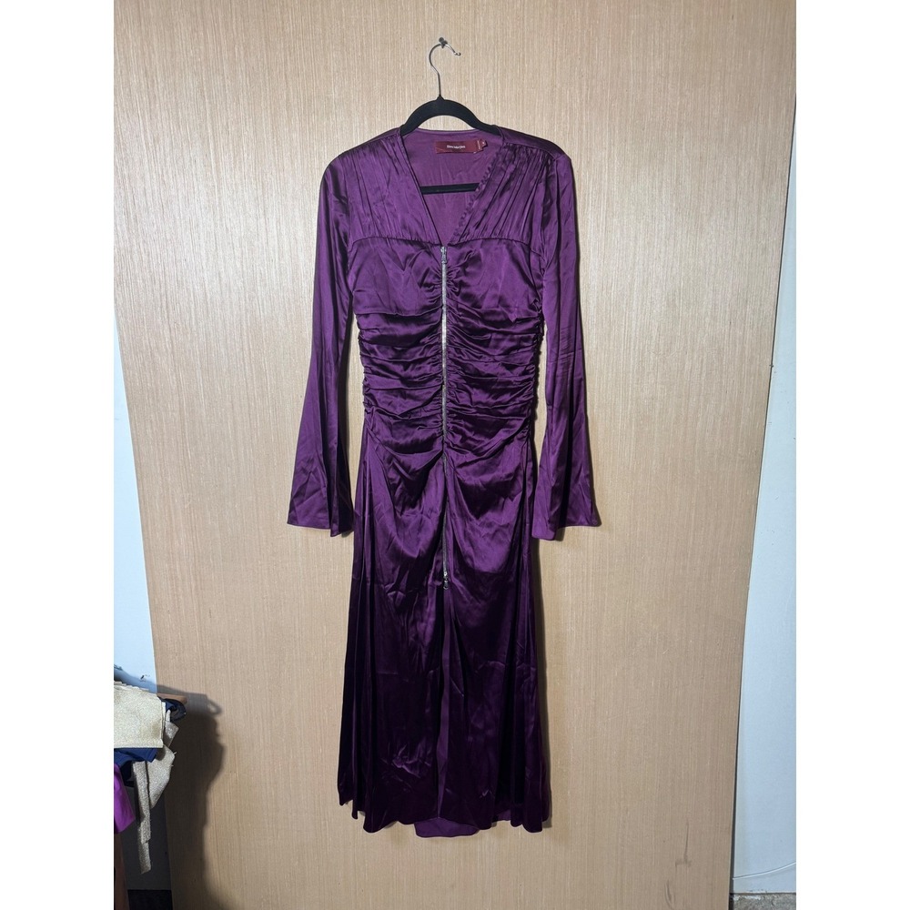 Sies Marjan $1,250 Purple Silk‎ Blend Long Sleeve Midi Dress Ruched Front
